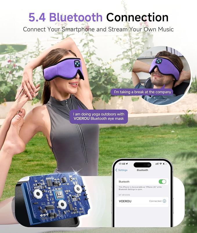 Voerou Sleep Headphones Bluetooth 5.4 Eye Mask, Sleep Mask - Image 4