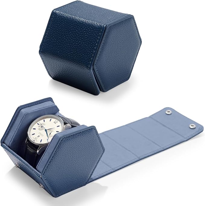 Oirlv Luxury Hexagonal Leather Watch Travel Case Single Watch Box by Oirlv