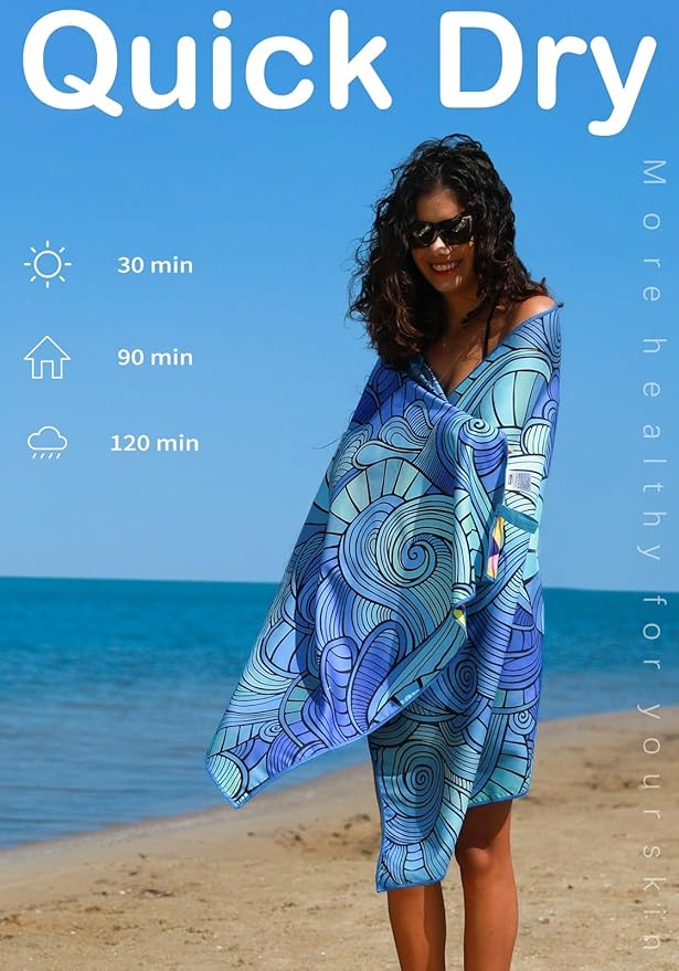 Microfiber Thin Lightweight Flat Beach Towel Sand Free Quick Dry Absorbent - Image 5