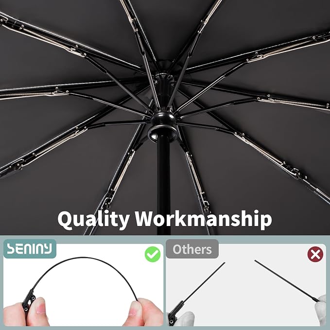 Seniny Windproof Travel Umbrella, Double Vented Canopy Large Umbrellas - Image 7