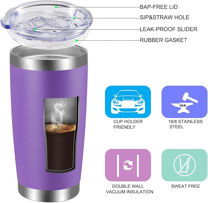 VEGOND 20oz Tumbler with Lid and Straw Stainless Steel Tumbler Cup Bulk Vacuum - Image 2
