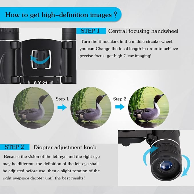 8x21 Mini Compact Pocket Binoculars, Lightweight Foldable Easy Focus Small - Image 3
