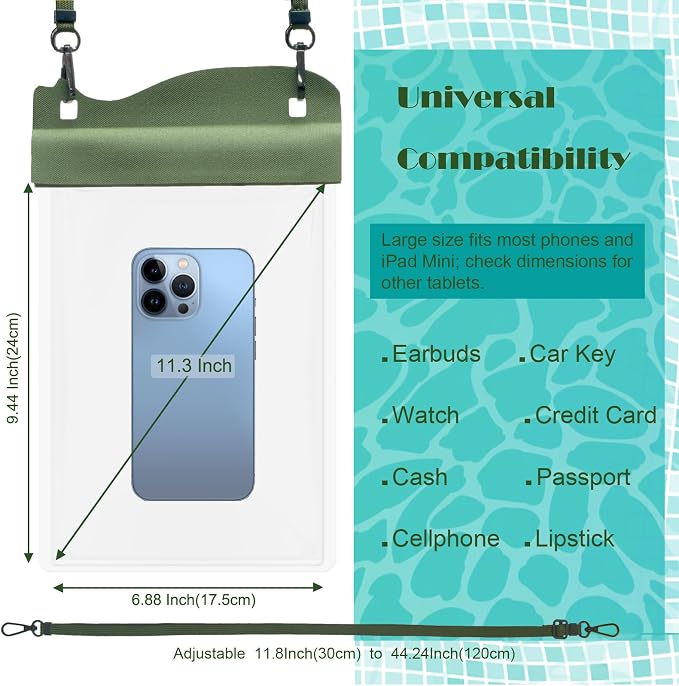 Large Watperproof Pouch 2 Pack, IPX8 Waterproof Cell Phone Case Dry Bag Pouch - Image 2