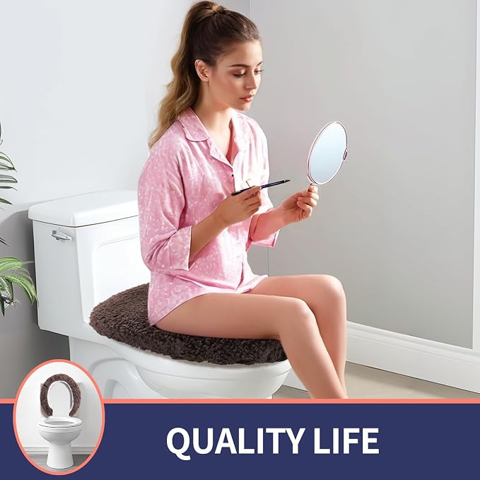 Microfiber Elongated Toilet Seat Cover 19.5"x 15" Machine Washable Solid Toilet - Image 6