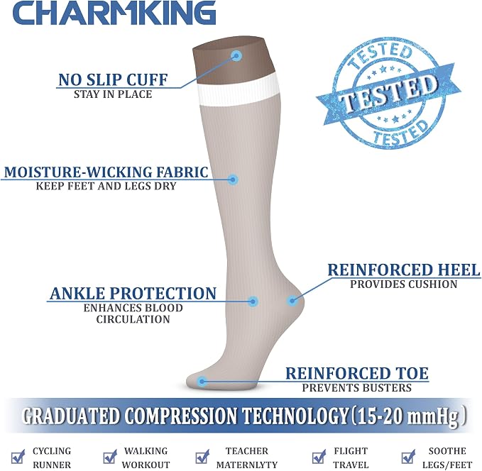 CHARMKING Compression Socks for Women & Men Circulation 15-20 mmHg is Best - Image 5