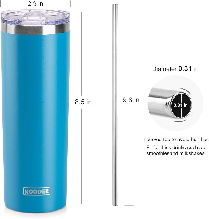 koodee 20 oz Stainless Steel Skinny Tumblers Double Wall Insulated Water - Image 5