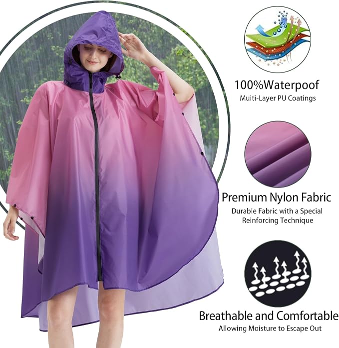 Rain Poncho Jacket Coat Hooded Zipper Style - Image 3