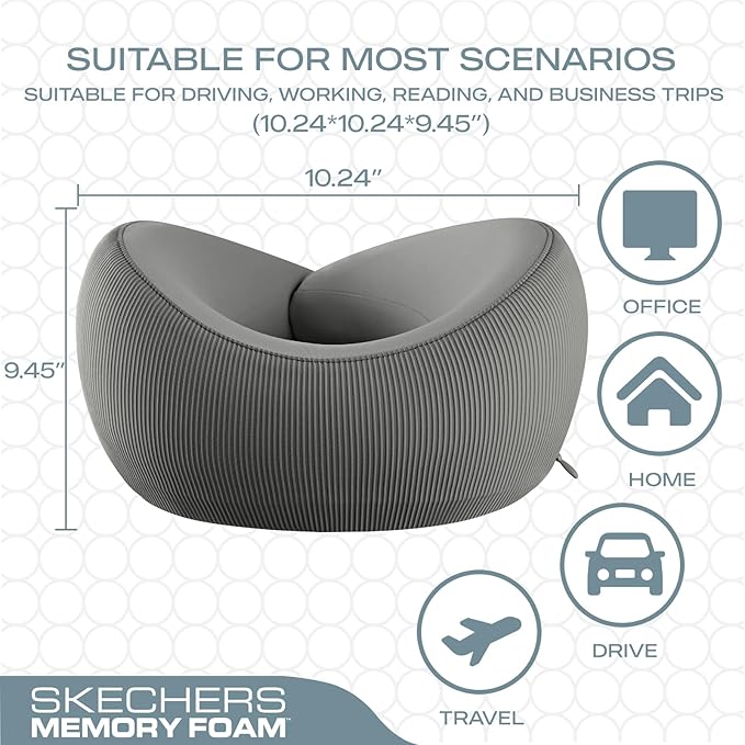 Skechers Men's Memory Foam Neck Pillow, Comfortable & Breathable Travel Pillow - Image 5