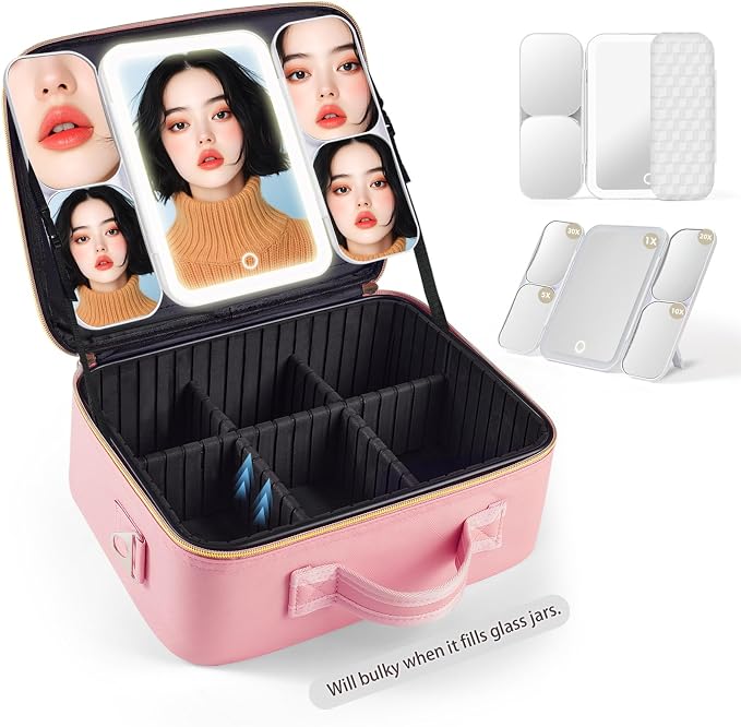 Mid-Size Makeup Bag with LED 1X5X10X20X30X Magnifying Mirror and Travel Makeup by saiggnyyVANITYMIRROR