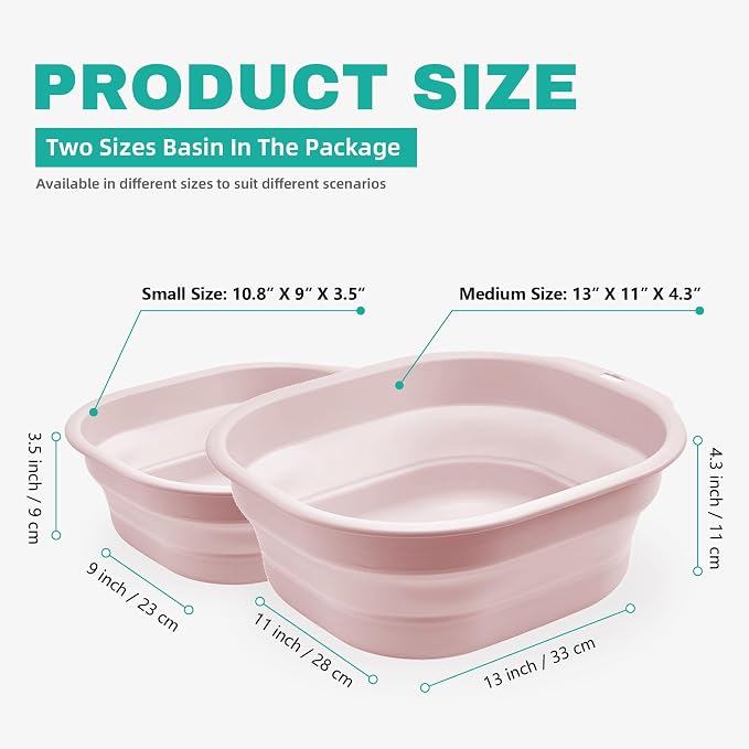 2 Pack Collapsible Wash Basin Set, Foldable Dish Tub, Small Medium Portable Sink - Image 2