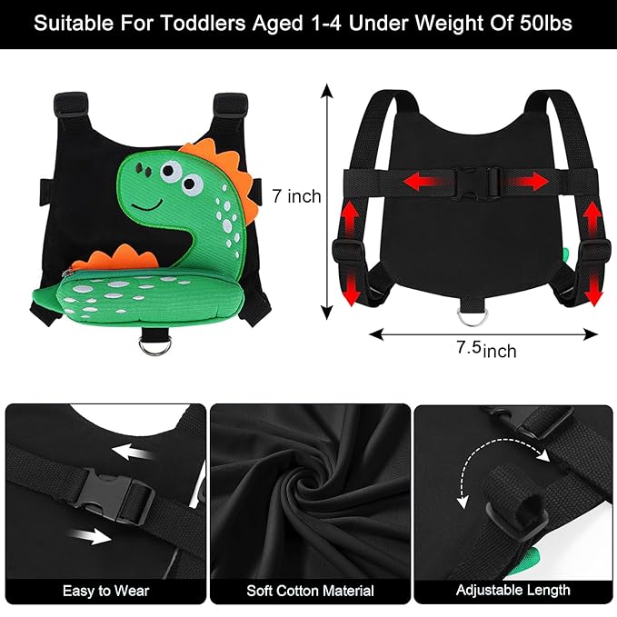 Accmor Toddler Harness Leash + Anti Lost Wrist Link, Cute Dinosaur Kids Leash - Image 2