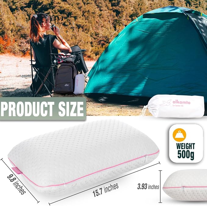 Travel & Camping Comfortable Memory Foam Pillow – Easy to Carry Portable Bag – - Image 2