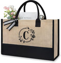 TOPDesign Personalized Initial Jute/Canvas Beach Bag, Monogrammed Gift Tote Bag by TOPDesign