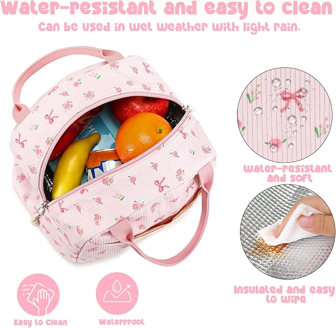 Bluboon Lunch Bag for Women Men Cute Corduroy Lunch Tote Bags Reusable - Image 6