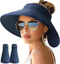 NPJY Sun Hats for Women Wide Brim Roll-Up Beach Ponytail Hat Packable Foldable by Unknown