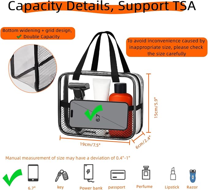 XEWEA 2PCS Small TSA Approved Clear Travel Toiletry Bags - Image 2