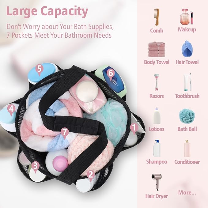 F-color Mesh Shower Caddy Portable, Shower Basket Tote - Image 2