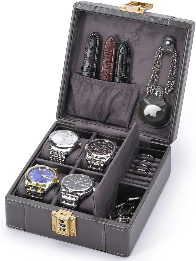BISON DENIM Watch Box, 4 Watch Travel Case by BISONDENIM