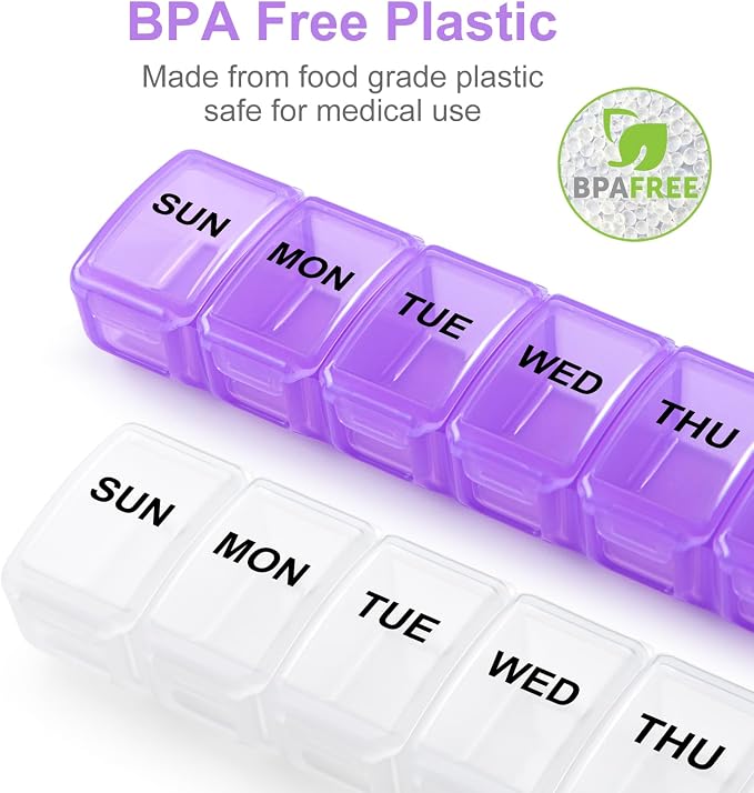 Small Pill Organizer 2 Times a Day, 2 Pack 7 Day Pill Box 1 Time a Day - Image 3