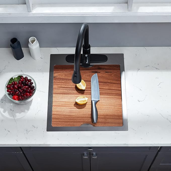 Kitchen Sink, 17 x 19 Inch Drop in Bar Sink Gunmetal Black Stainless Steel - Image 4