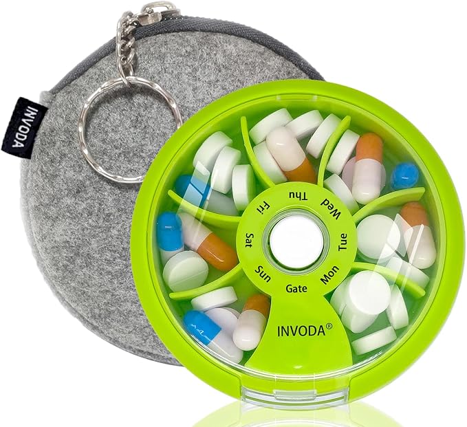 INVODA Weekly Pill Organizer 7 Compartment Rotating Pill Box by INVODA