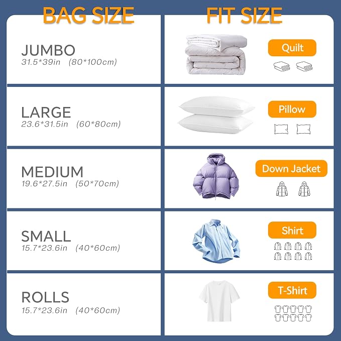 Vacuum Storage Bags for Clothing, 16 Pack Vacuum Seal Bags for Clothes - Image 5