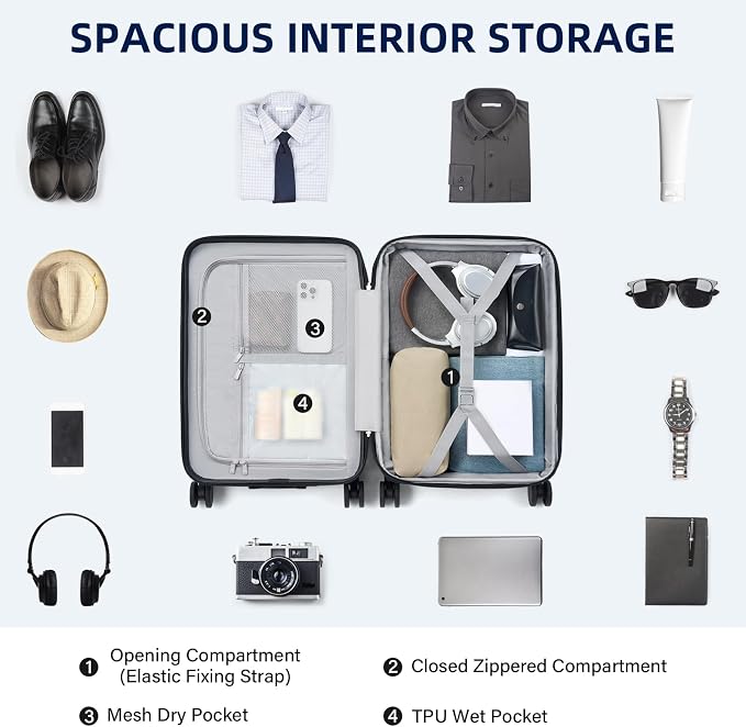 Hard Shell Suitcases 20 Inch Carry on Luggage Airline Approved, Expandable - Image 7
