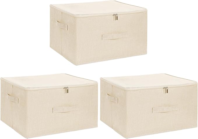 ANMINY 3PCS Storage Bins with Zipper Lids 51.9 Qt Lidded Fabric Storage Boxes by ANMINY