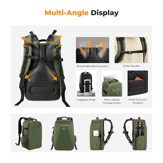 K&F Concept Camera Backpack, Hardshell Photography DSLR Camera Bag - Image 4