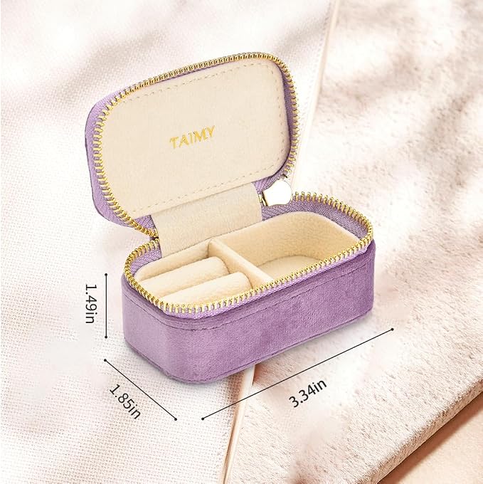 Small Travel Jewelry Case, Mini Tiny Plush Velvet Jewelry Box - Image 3