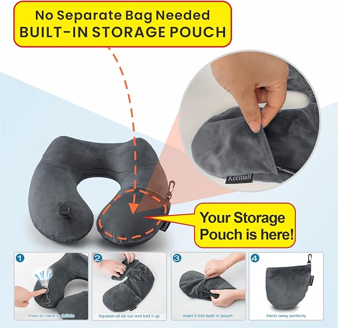 Inflatable Travel Pillows for Airplanes, Easy Blow Up Inflatable Travel Neck - Image 2