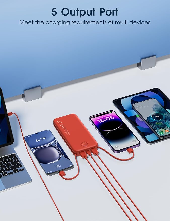 Portable Charger with Built in Cable and AC Wall Plug, USB C Power Bank - Image 8