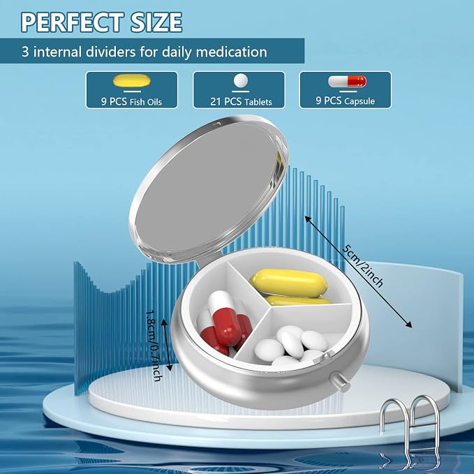 Pill Box 3 Compartment Small Pill Case, Portable - Image 3