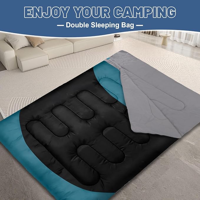 Double Sleeping Bag for Adults Machine Washable 2 Person Camping Sleeping Bag - Image 9