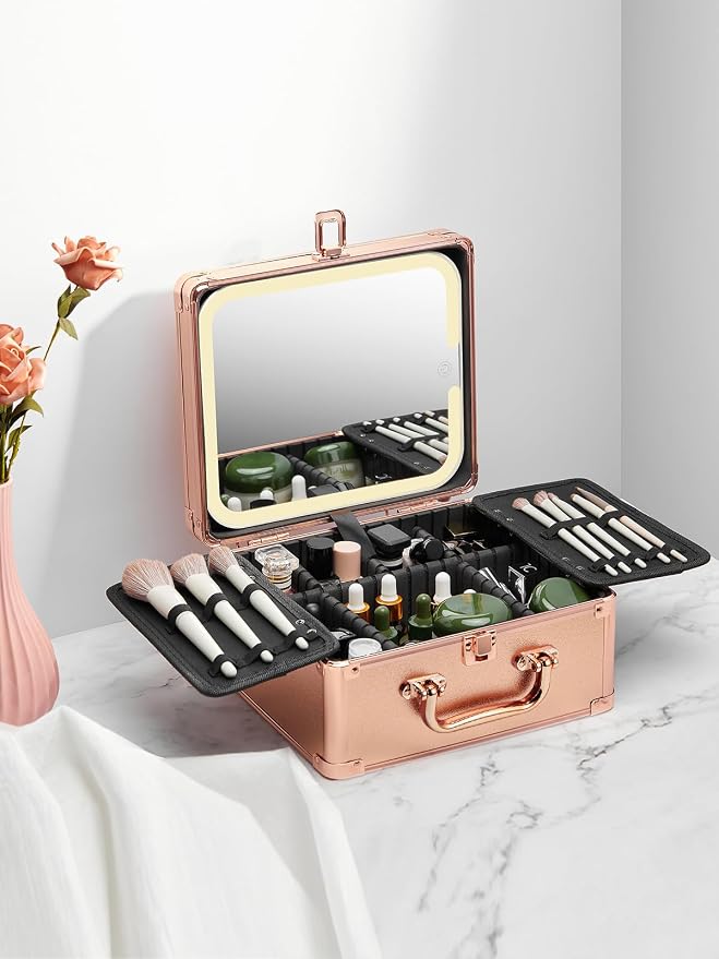 Qislee Makeup Box with A Detachable Lighted Mirror, Waterproof Travel Train Case - Image 8