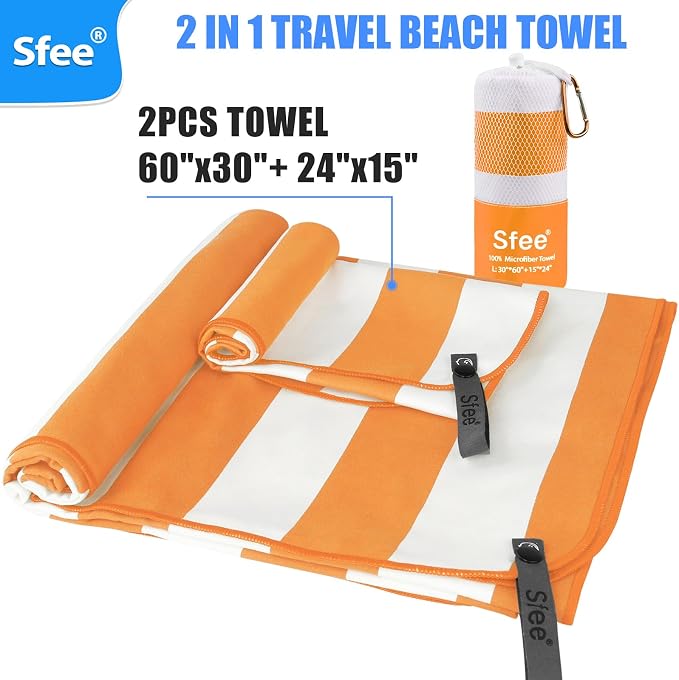 Sfee 2 in 1 Microfiber Beach Towel, Quick Dry Towel Camping Travel Towel Super - Image 6