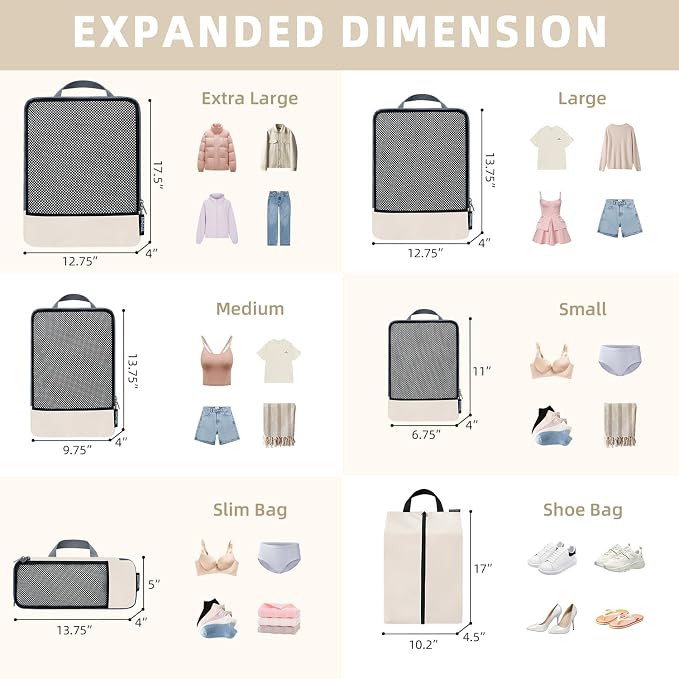 BAGAIL 4 Set/6 Set/8 Set Compression Packing Cubes Travel Accessories - Image 2