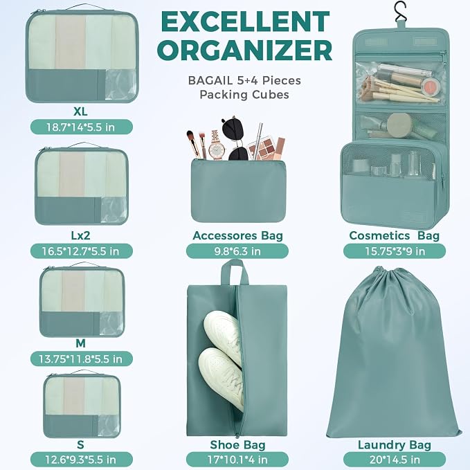 BAGAIL 9 Set Packing Cubes Luggage Packing Organizers - Image 4