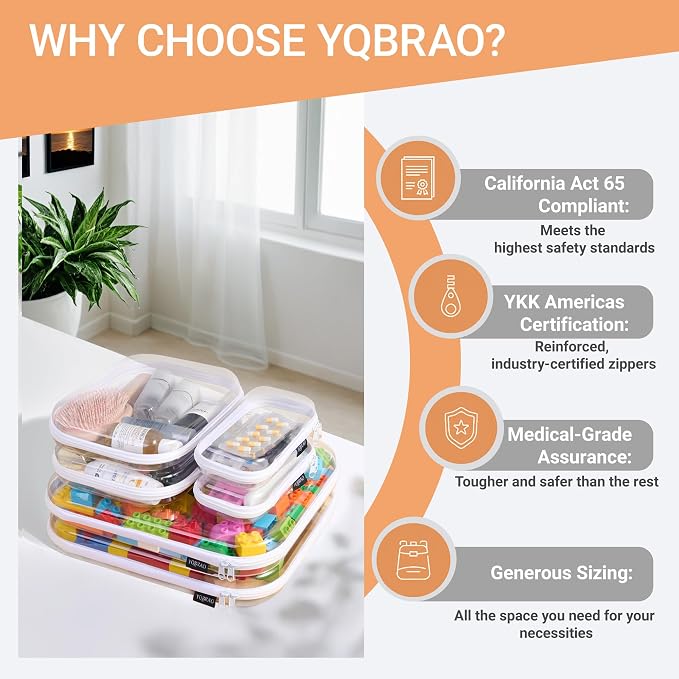 6 Pack Clear Hard Shell Zipper Case, See-Through Hard Plastic Organizer Pouches - Image 6