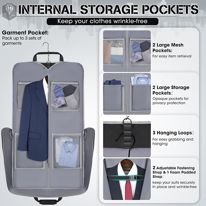 RAINSMORE Garment Bags for Travel Carry On Garment Bag for Hanging Clothes - Image 2