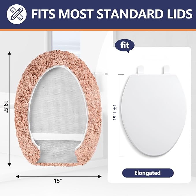 Microfiber Elongated Toilet Seat Cover 19.5"x 15" Machine Washable Solid Toilet - Image 3
