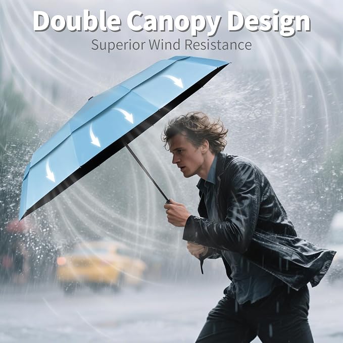 Seniny Windproof Travel Umbrella, Double Vented Canopy Large Umbrellas - Image 3