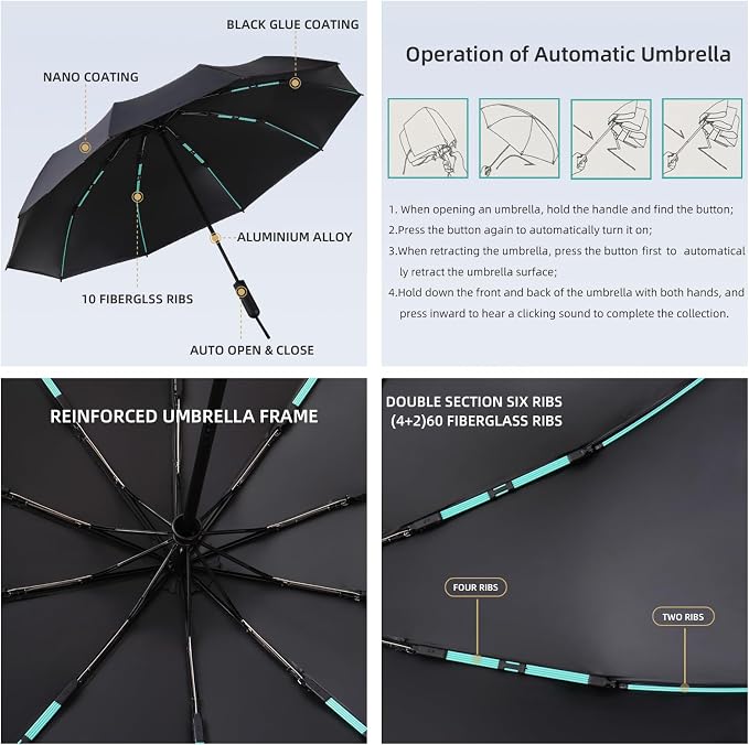 Folding Umbrella Anti-UV Compact Durable Folding Umbrella Auto Open Close - Image 6