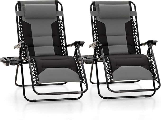 MFSTUDIO Padded Zero Gravity Chair Set of 2, Folding Patio Lounge Recliner by MFSTUDIO