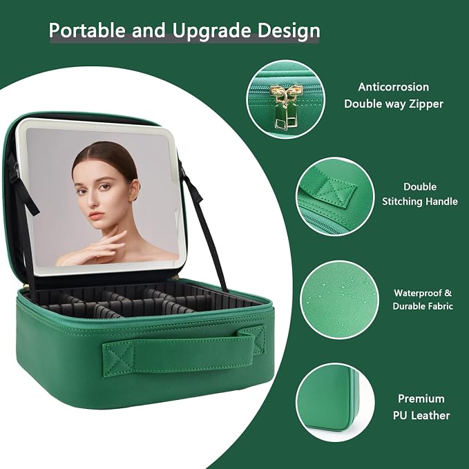Makeup Bag with Led Mirror, Travel Makeup Organizer with 3 Color Setting - Image 4