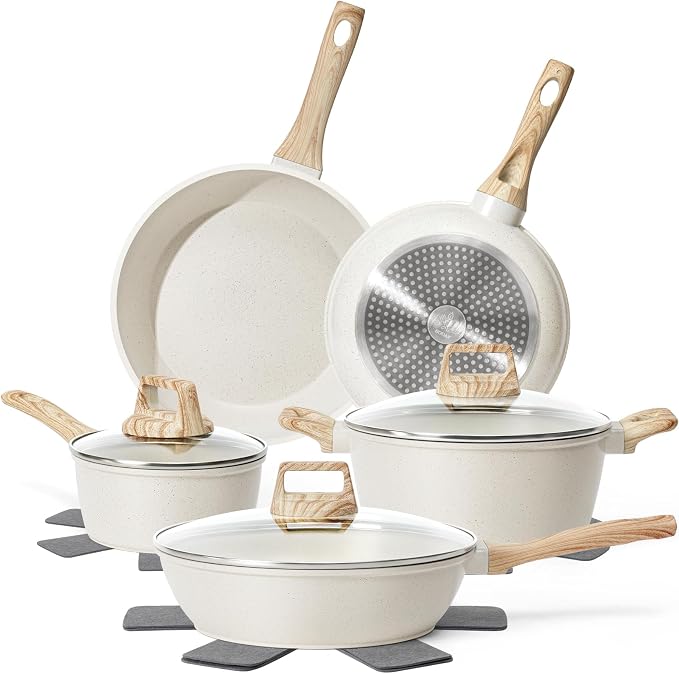 12 Pcs Pots and Pans Set, Nonstick Cookware Sets White Granite Induction by SODAY