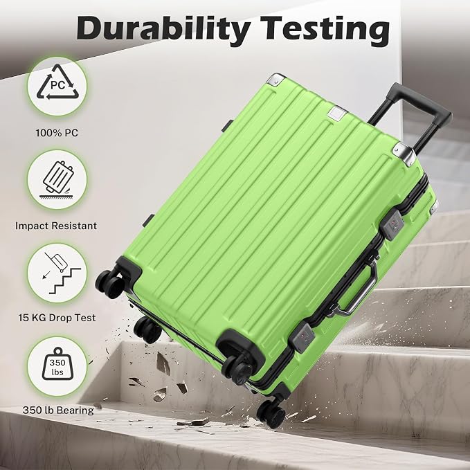 Krute Checked Aluminum Frame Suitcase 24 Inch Zipperless Luggages Hardside PC - Image 6