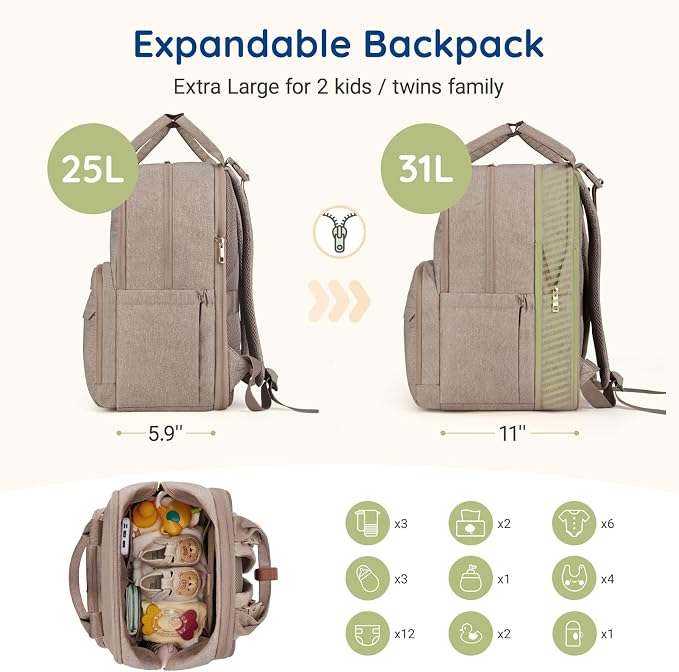 mommore Diaper Bag Expandable Large Baby Bag - Image 2