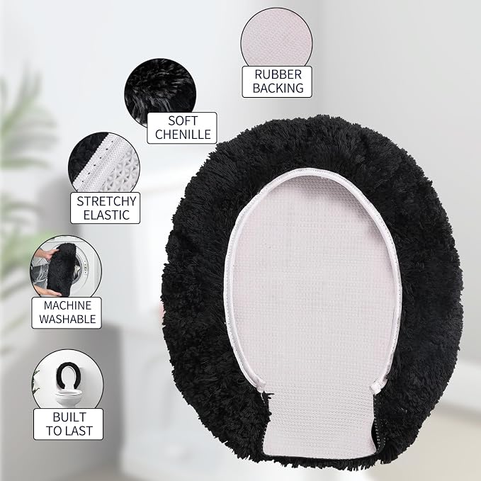Microfiber Elongated Toilet Seat Cover 19.5"x 15" Machine Washable Solid Toilet - Image 4