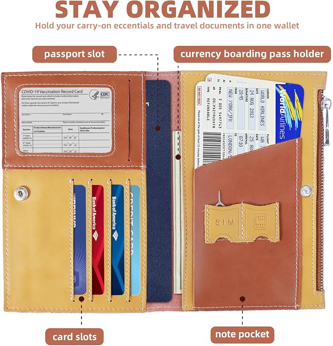 Genuine Leather Travel Passport Wallet, Slim RFID Blocking Holder - Image 5